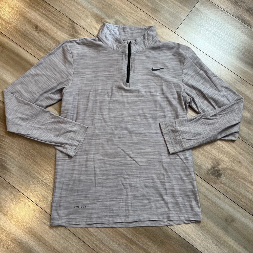 Nike Mens Dri-Fit Quarter Zip Pullover Gray Space Dye Long Sleeve Shirt Small